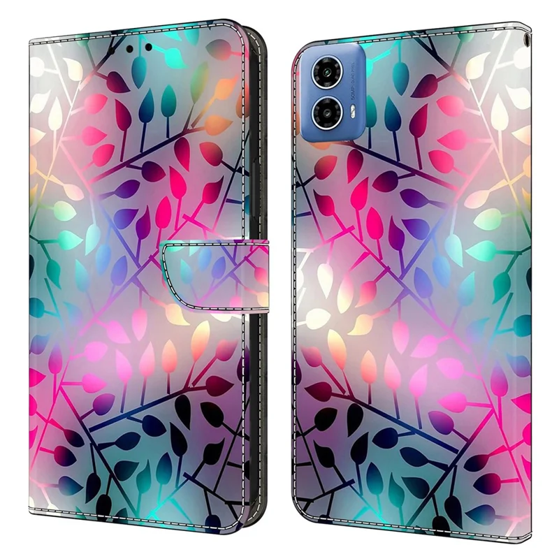 Portemonnee hoesje met standaard voor Motorola Moto G24 Power, lederen hoesje met 3D patroonbedrukking - blad van de esdoorn