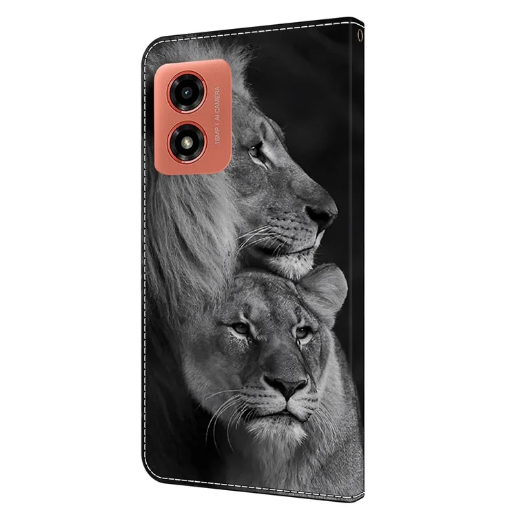 Para Motorola Moto E14 4G / G04 4G / G04s 4G / G24 4G Capa de Couro com Impressão de Padrão 3D Carteira Stand Cover - Casal de Leões