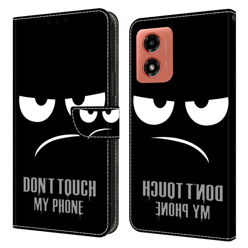 For Motorola Moto E14 4G / G04 4G / G04s 4G / G24 4G Leather Case 3D Pattern Printing Wallet Stand Cover - Don't Touch My Phone
