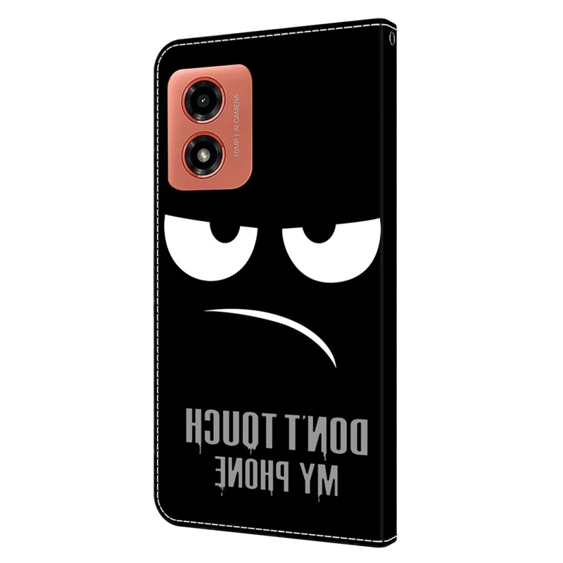 For Motorola Moto E14 4G / G04 4G / G04s 4G / G24 4G Leather Case 3D Pattern Printing Wallet Stand Cover - Don't Touch My Phone