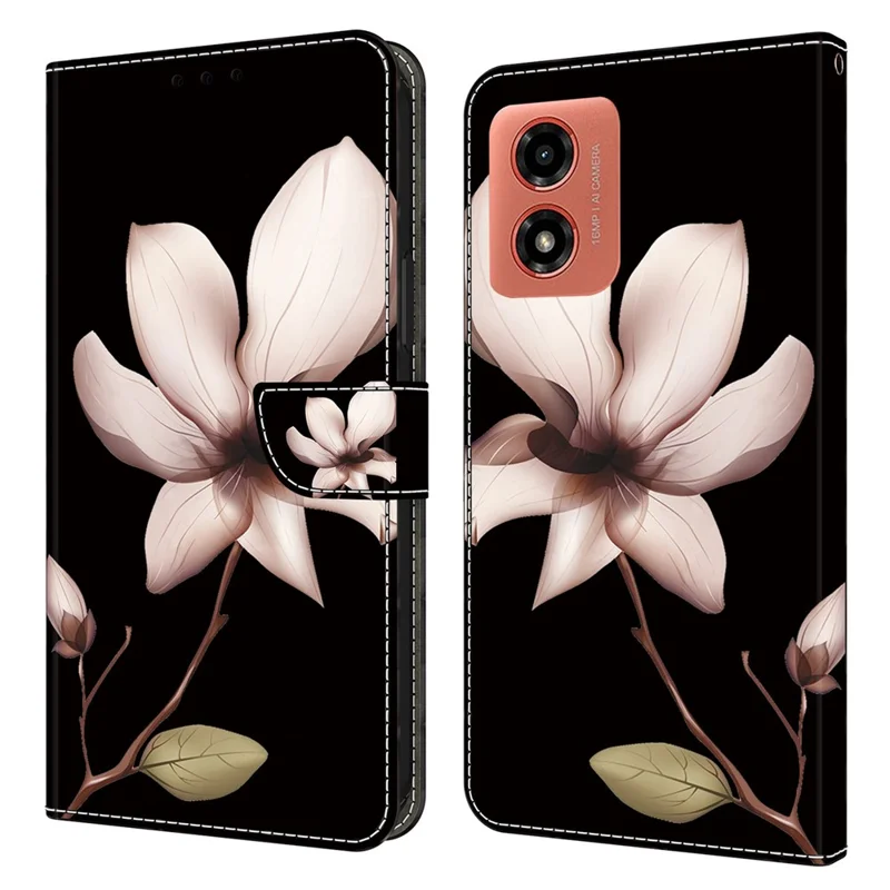 For Motorola Moto E14 4G / G04 4G / G04s 4G / G24 4G Leather Case 3D Pattern Printing Wallet Stand Cover - Pink Flower