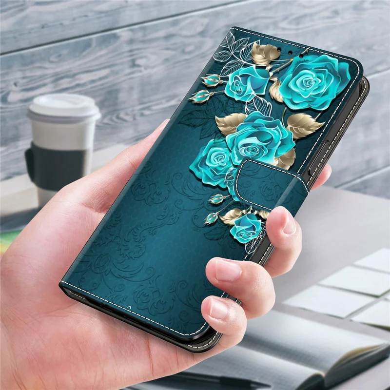 For Motorola Moto E14 4G / G04 4G / G04s 4G / G24 4G Leather Case 3D Pattern Printing Wallet Stand Cover - Blue Rose