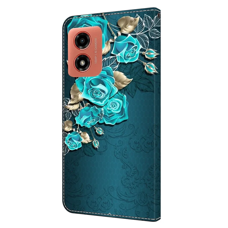For Motorola Moto E14 4G / G04 4G / G04s 4G / G24 4G Leather Case 3D Pattern Printing Wallet Stand Cover - Blue Rose