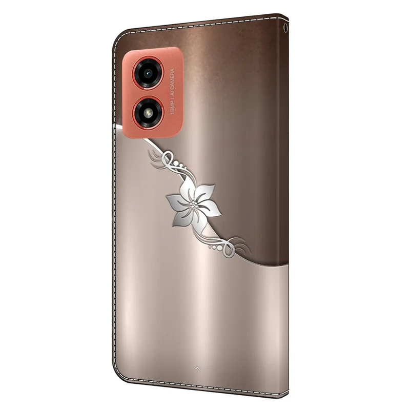Til Motorola Moto E14 4G / G04 4G / G04s 4G / G24 4G Læderetui med 3D-mønstertryk, Wallet Ståetui - Sølvblomst