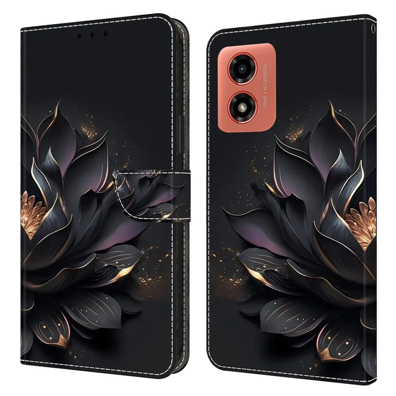 For Motorola Moto E14 4G / G04 4G / G04s 4G / G24 4G Leather Case 3D Pattern Printing Wallet Stand Cover - Purple Lotus