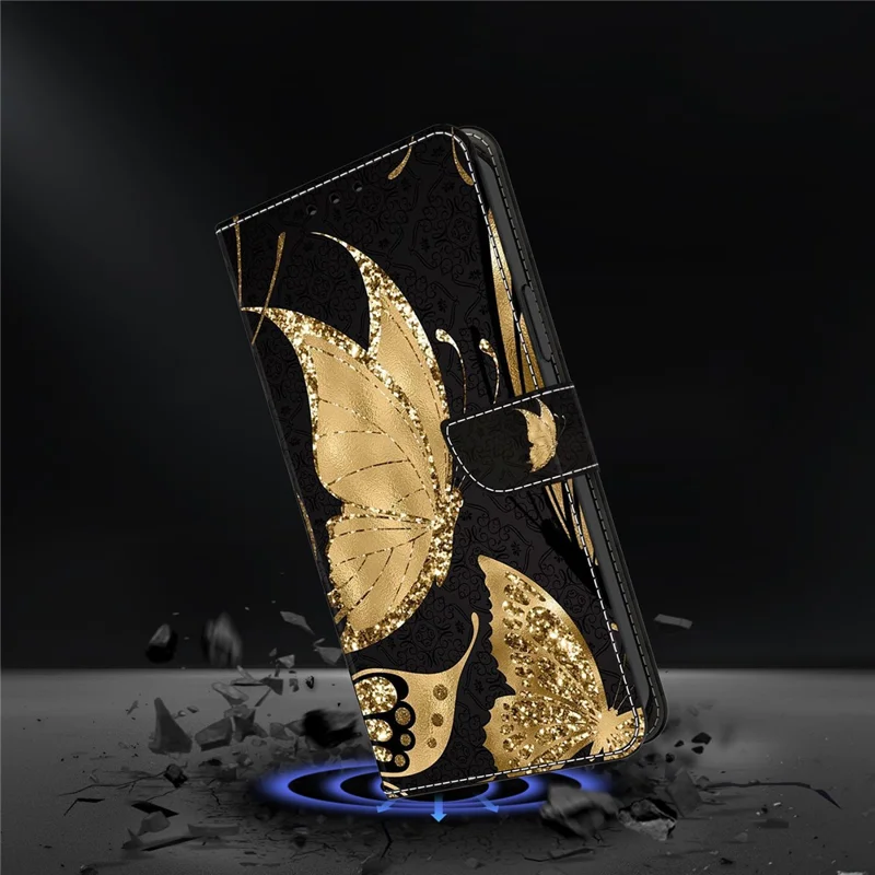 For Motorola Moto E14 4G / G04 4G / G04s 4G / G24 4G Leather Case 3D Pattern Printing Wallet Stand Cover - Golden Butterfly