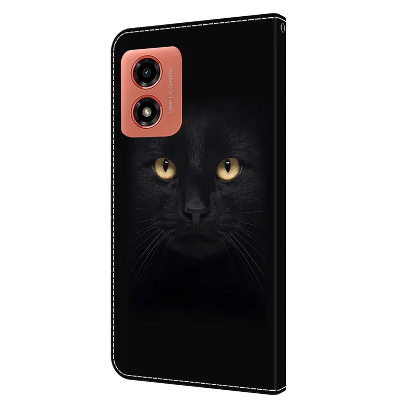 For Motorola Moto E14 4G / G04 4G / G04s 4G / G24 4G Leather Case 3D Pattern Printing Wallet Stand Cover - Black Cat