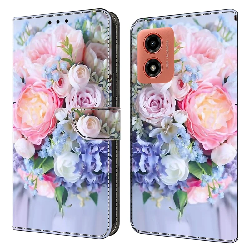 Per Motorola Moto E14 4G / G04 4G / G04s 4G / G24 4G Custodia in Pelle Stampa 3D Wallet Stand Cover - Fiore Colorato