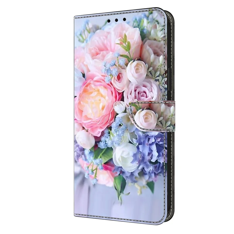 Per Motorola Moto E14 4G / G04 4G / G04s 4G / G24 4G Custodia in Pelle Stampa 3D Wallet Stand Cover - Fiore Colorato