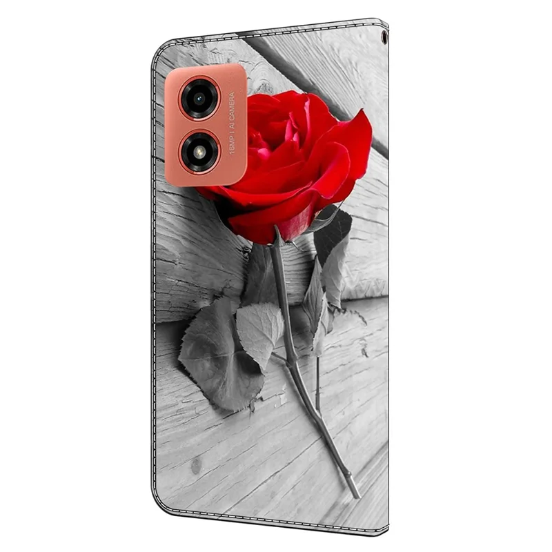 For Motorola Moto E14 4G / G04 4G / G04s 4G / G24 4G Leather Case 3D Pattern Printing Wallet Stand Cover - Rose