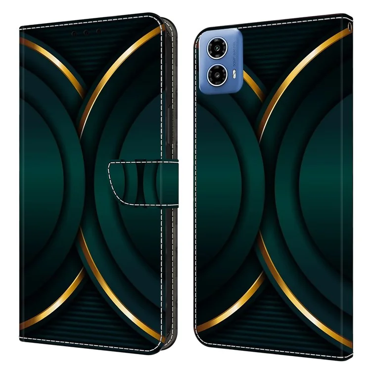 Para Motorola Moto E14 4G / G04 4G / G04s 4G / G24 4G Funda de Cartera con Impresión de Patrones 3D de Cuero - Contorno Dorado