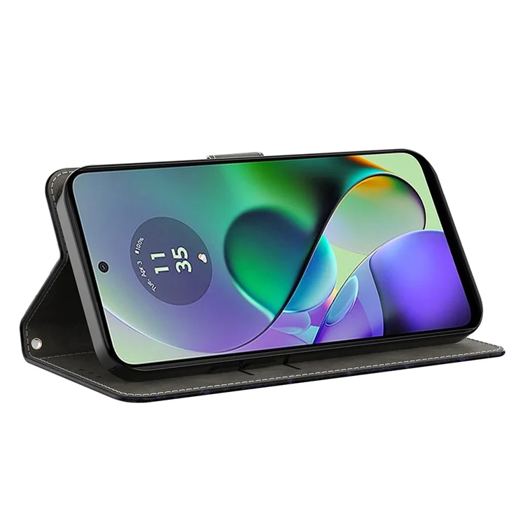Para Motorola Moto E14 4G / G04 4G / G04s 4G / G24 4G Funda de Cartera con Impresión de Patrones 3D de Cuero - Contorno Dorado
