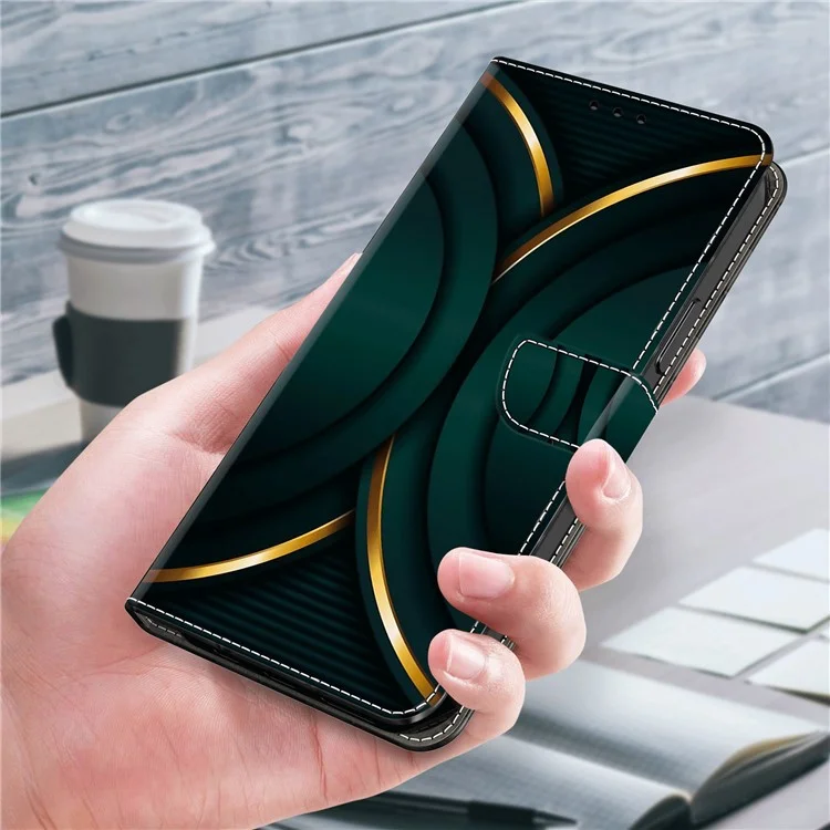 Para Motorola Moto E14 4G / G04 4G / G04s 4G / G24 4G Funda de Cartera con Impresión de Patrones 3D de Cuero - Contorno Dorado