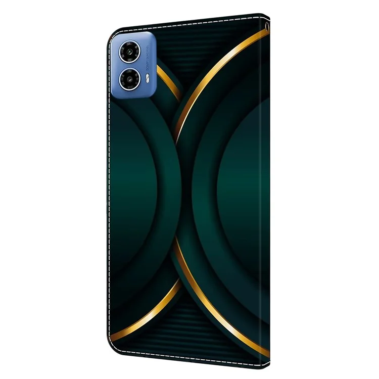 Para Motorola Moto E14 4G / G04 4G / G04s 4G / G24 4G Funda de Cartera con Impresión de Patrones 3D de Cuero - Contorno Dorado