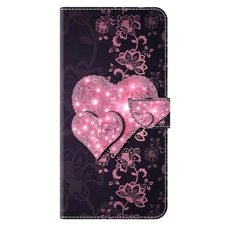 Para Motorola Moto G24 Power Capa de Carteira de Couro com Suporte e Impressão em Padrão 3D - Coração de Renda