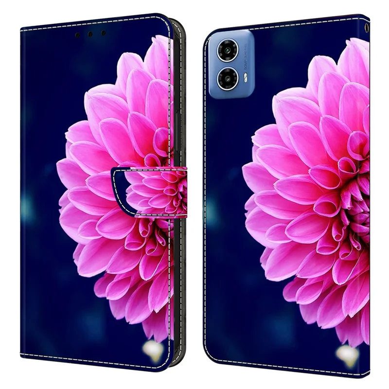 Per Motorola Moto G24 Power Custodia in Pelle Stand 3D Pattern Stampa Portafoglio Custodia per Telefono - Fiori Rosa