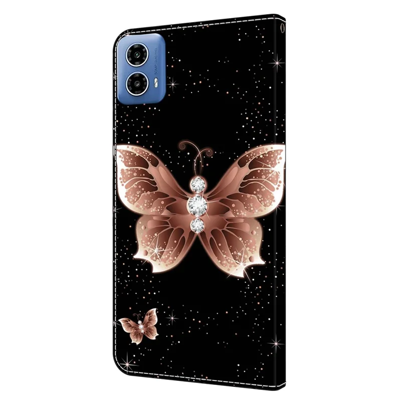 For Motorola Moto G24 Power Leather Stand Cover 3D Pattern Printing Wallet Phone Case - Pink Diamond Butterfly