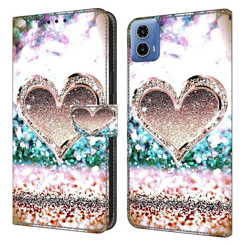 For Motorola Moto G24 Power Leather Stand Cover 3D Pattern Printing Wallet Phone Case - Pink Diamond Heart