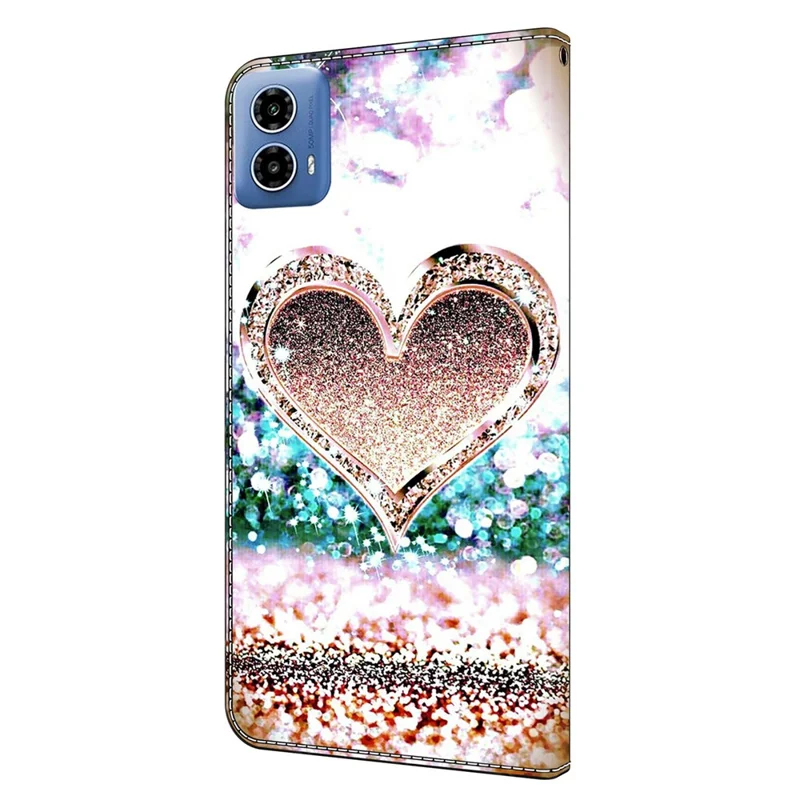 For Motorola Moto G24 Power Leather Stand Cover 3D Pattern Printing Wallet Phone Case - Pink Diamond Heart