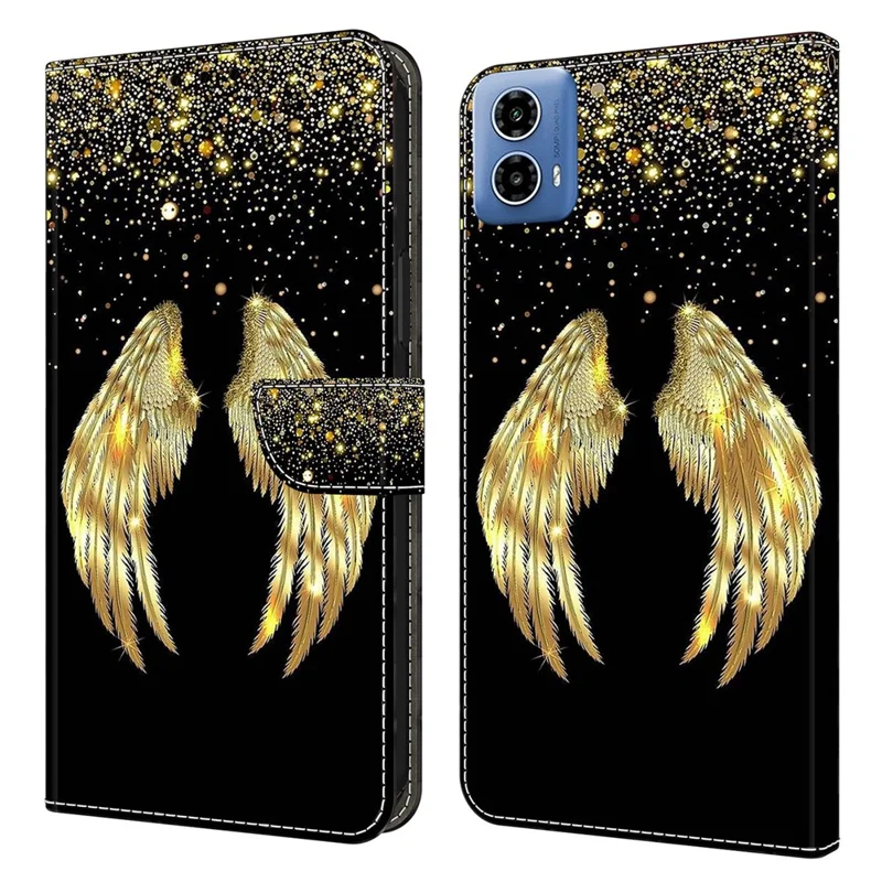 For Motorola Moto G24 Power Leather Stand Cover 3D Pattern Printing Wallet Phone Case - Gold Wing