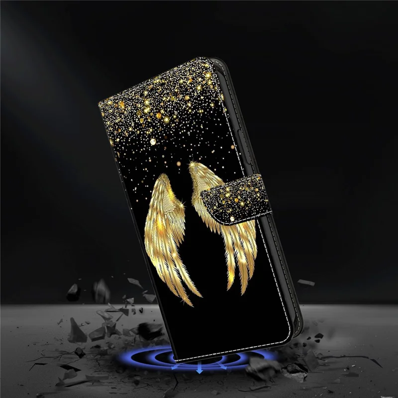 For Motorola Moto G24 Power Leather Stand Cover 3D Pattern Printing Wallet Phone Case - Gold Wing