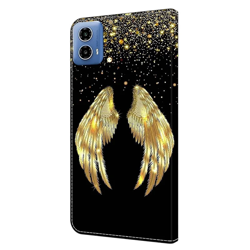 For Motorola Moto G24 Power Leather Stand Cover 3D Pattern Printing Wallet Phone Case - Gold Wing