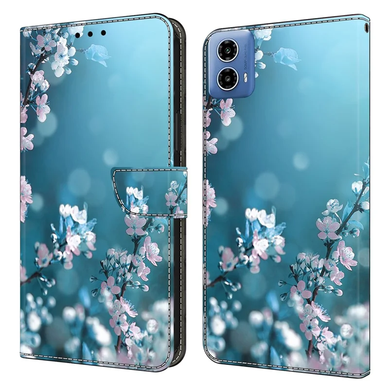 For Motorola Moto G24 Power Leather Stand Cover 3D Pattern Printing Wallet Phone Case - Plum Blossoms