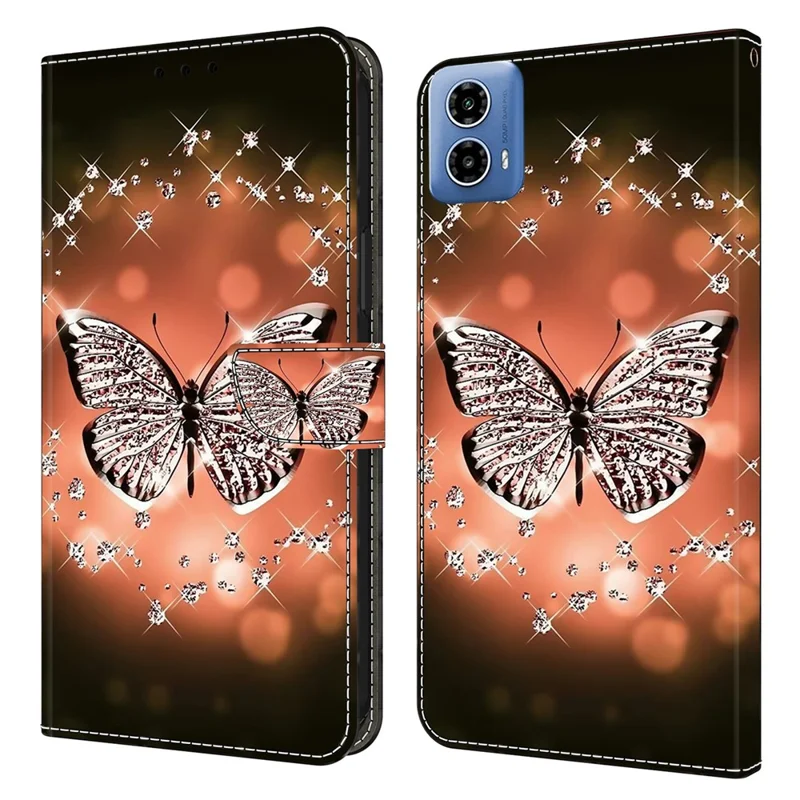 For Motorola Moto G24 Power Leather Stand Cover 3D Pattern Printing Wallet Phone Case - Crystal Butterfly