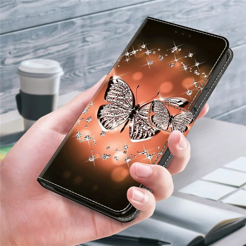 For Motorola Moto G24 Power Leather Stand Cover 3D Pattern Printing Wallet Phone Case - Crystal Butterfly