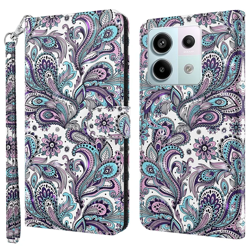 Pour Xiaomi Redmi Note 13 5G Étui en Cuir Impression 3D Coque de téléphone avec Sangle de Main - Impatiens