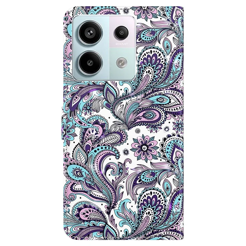 Pour Xiaomi Redmi Note 13 5G Étui en Cuir Impression 3D Coque de téléphone avec Sangle de Main - Impatiens