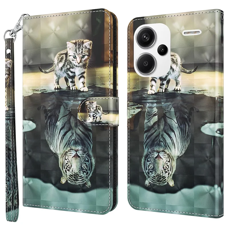 For Xiaomi Redmi Note 13 Pro+ 5G Case 3D Pattern Printing Leather Phone Cover with Hand Strap - Cat and Tiger