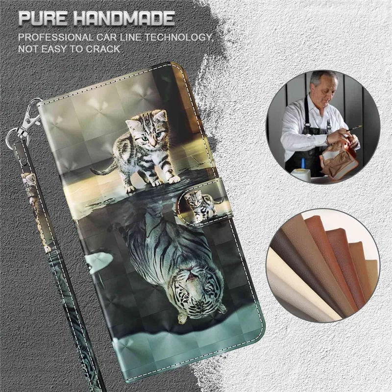 For Xiaomi Redmi Note 13 Pro+ 5G Case 3D Pattern Printing Leather Phone Cover with Hand Strap - Cat and Tiger