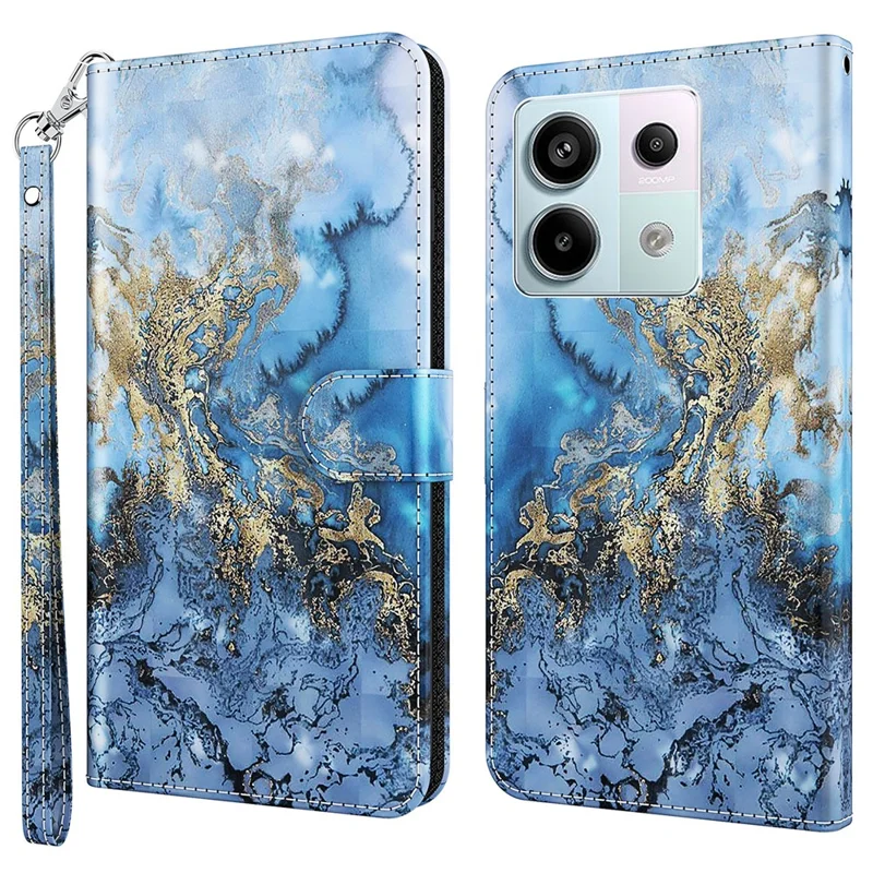 For Xiaomi Redmi Note 13 Pro 5G / Poco X6 5G Case with Hand Strap 3D Pattern Printing Leather Phone Cover - Bauhinia Valley