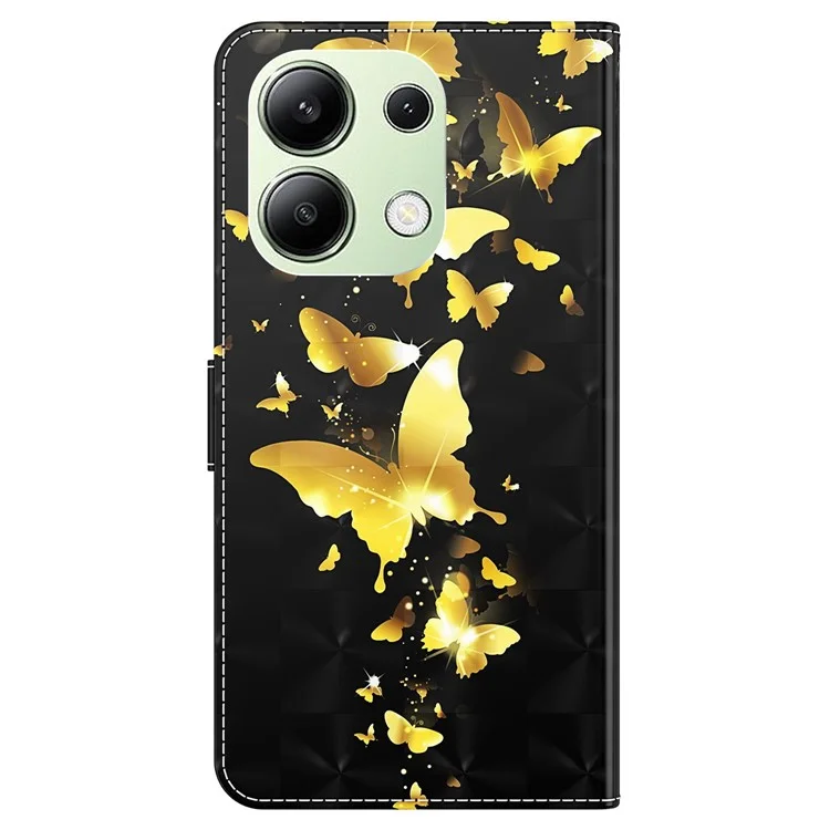 Pour Xiaomi Redmi Note 13 4G Étui de téléphone Cas d'impression 3D en cuir Flip Cover avec sangle de main - Papillons dorés