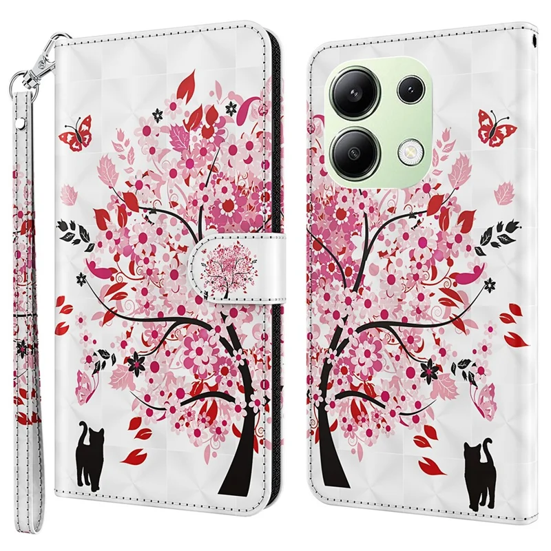 For Xiaomi Redmi Note 13 4G Phone Case 3D Pattern Printing Leather Flip Cover with Hand Strap - Wish Tree