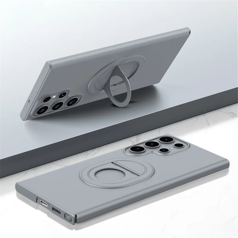 For Samsung Galaxy S23 Ultra Magnetic Case Hard PC Kickstand Shock-Absorbent Phone Shell - Titanium Grey