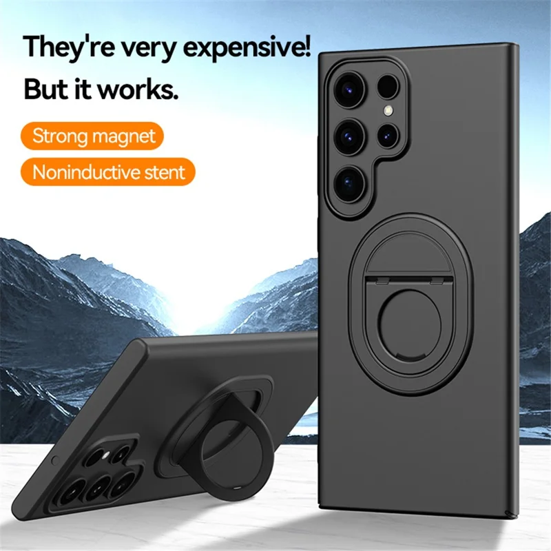For Samsung Galaxy S23 Ultra Magnetic Case Hard PC Kickstand Shock-Absorbent Phone Shell - Titanium Grey