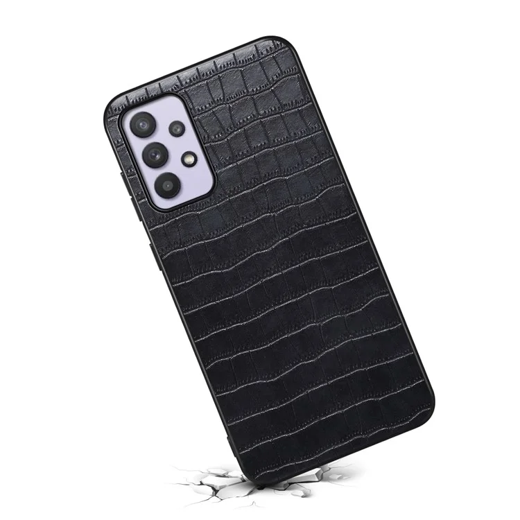 For Samsung Galaxy A32 5G / M32 5G Case Crocodile Texture PU Leather Coating Back Cover - Black