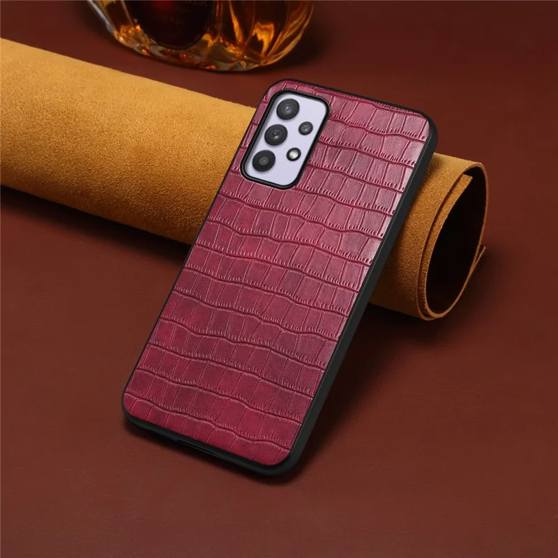 For Samsung Galaxy A32 5G / M32 5G Case Crocodile Texture PU Leather Coating Back Cover - Red