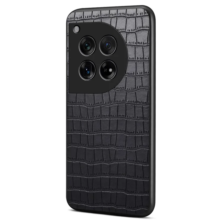 For OnePlus Ace 3 5G / 12R 5G Scratchproof Case Crocodile Texture Leather+TPU+PC Phone Cover - Black