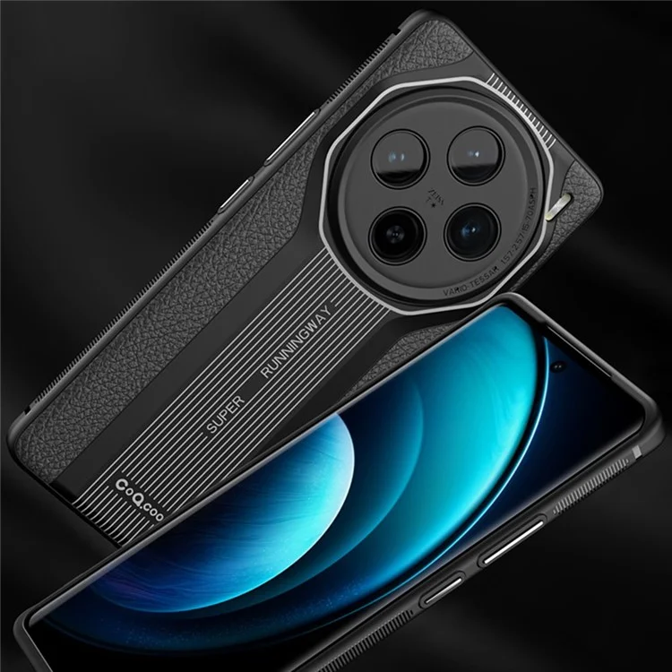 q. Serie Coo Super Runn Running Para Vivo X100 Pro 5G Case de Amortiguadores Cuero+acrílico+tpu Teléfono Móvil - Negro