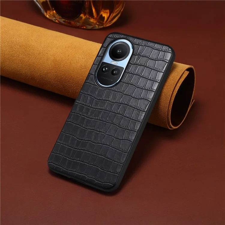Funda Trasera para Oppo Reno10 5G (Global) / Reno10 Pro 5G (Global) Funda de Teléfono de Cuero PU+PC+TPU con Textura de Cocodrilo - Negro