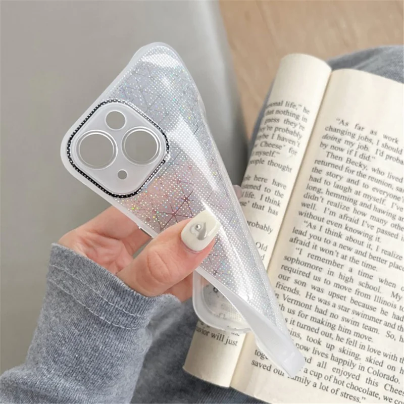 Q.COO For iPhone 15 Case Aurora Effect Design TPU Shock-Resistant Phone Cover - Pink