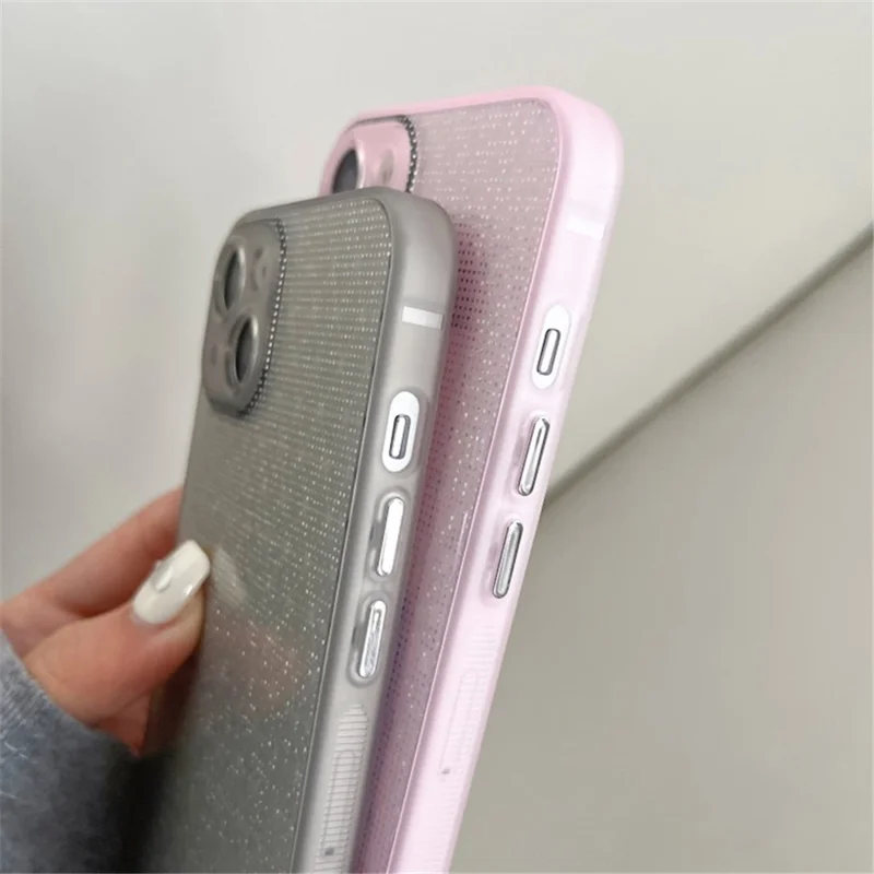 Q.COO For iPhone 15 Case Aurora Effect Design TPU Shock-Resistant Phone Cover - Pink