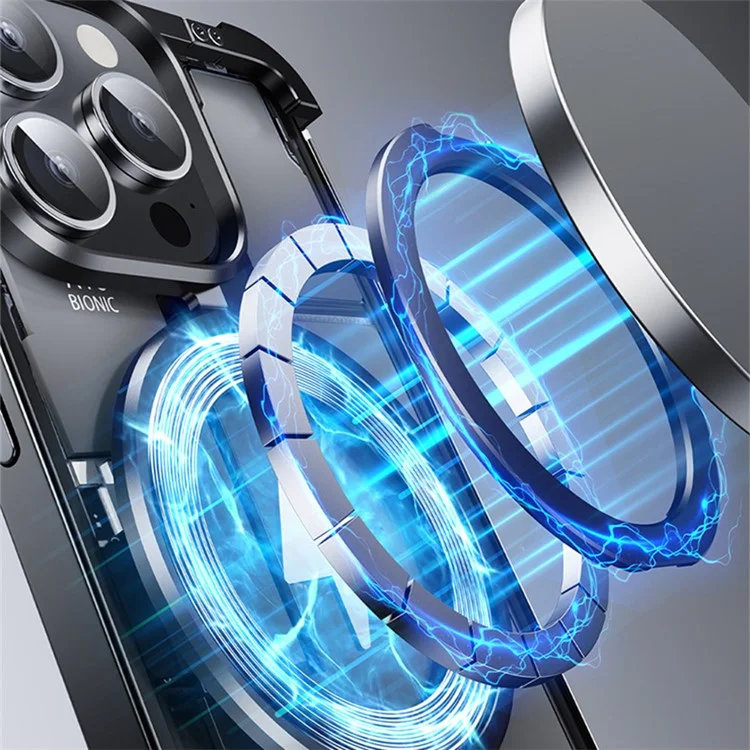 Für iPhone 15 Pro Max Randloses Gehäuse Metall + TPU Ständer Handyhüllen Kompatibel mit MagSafe - Schwarz