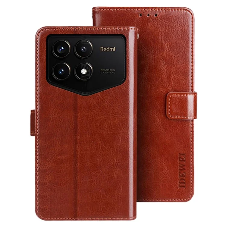 IDEWEI For Xiaomi Redmi K70 Pro Champion Edition Case Crazy Horse Texture Magnetic Phone Cover - Brown