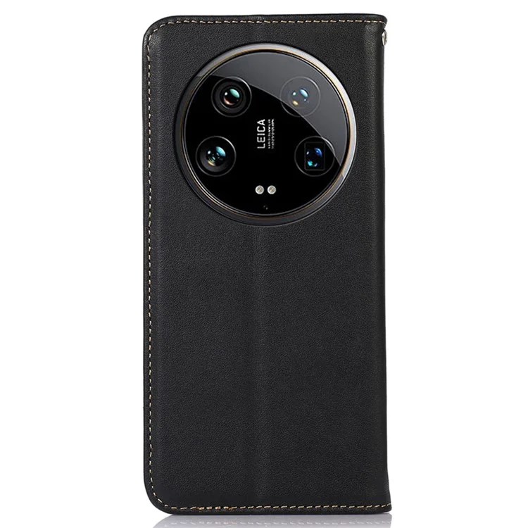 KHAZNEH Para Xiaomi 14 Ultra Case RFID Blocking Wallet Genuine Cow Leather Phone Cover - Negro