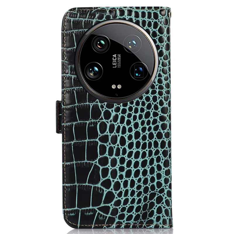 Para Xiaomi 14 Ultra Carteira Caso RFID Blocking Genuine Cow Leather Phone Cover - Verde