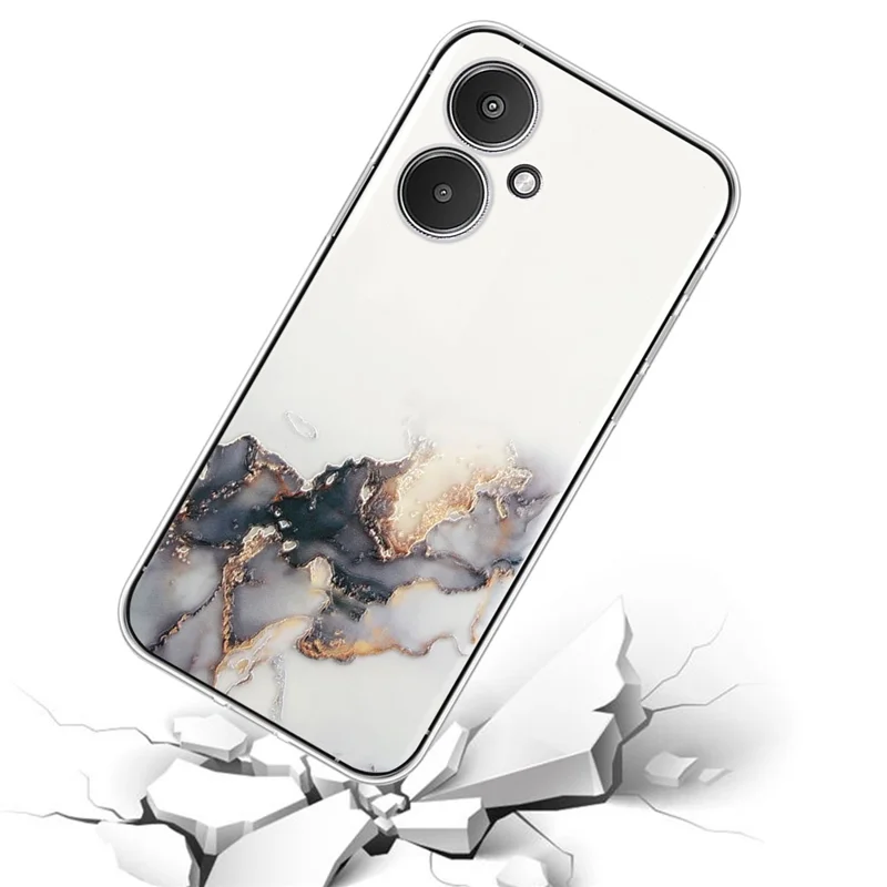 For Xiaomi Poco M6 5G / 13C 5G / 13R 5G Case Marble Pattern Embossing TPU Phone Cover - Black